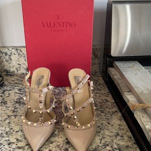 Valentino rock-stud pointy heels nude patent